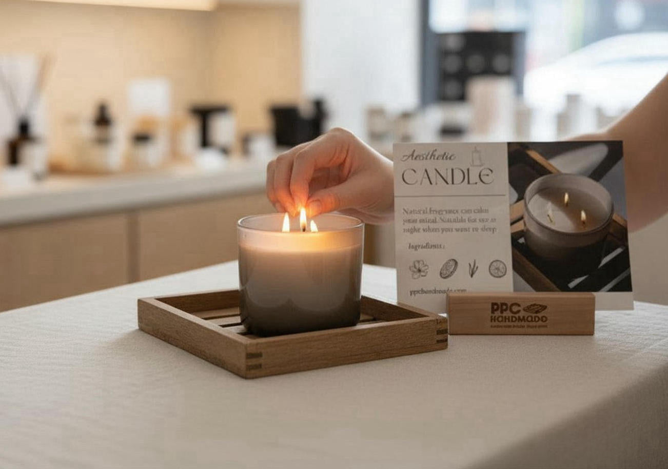 Card holder for displaying candle information or business information