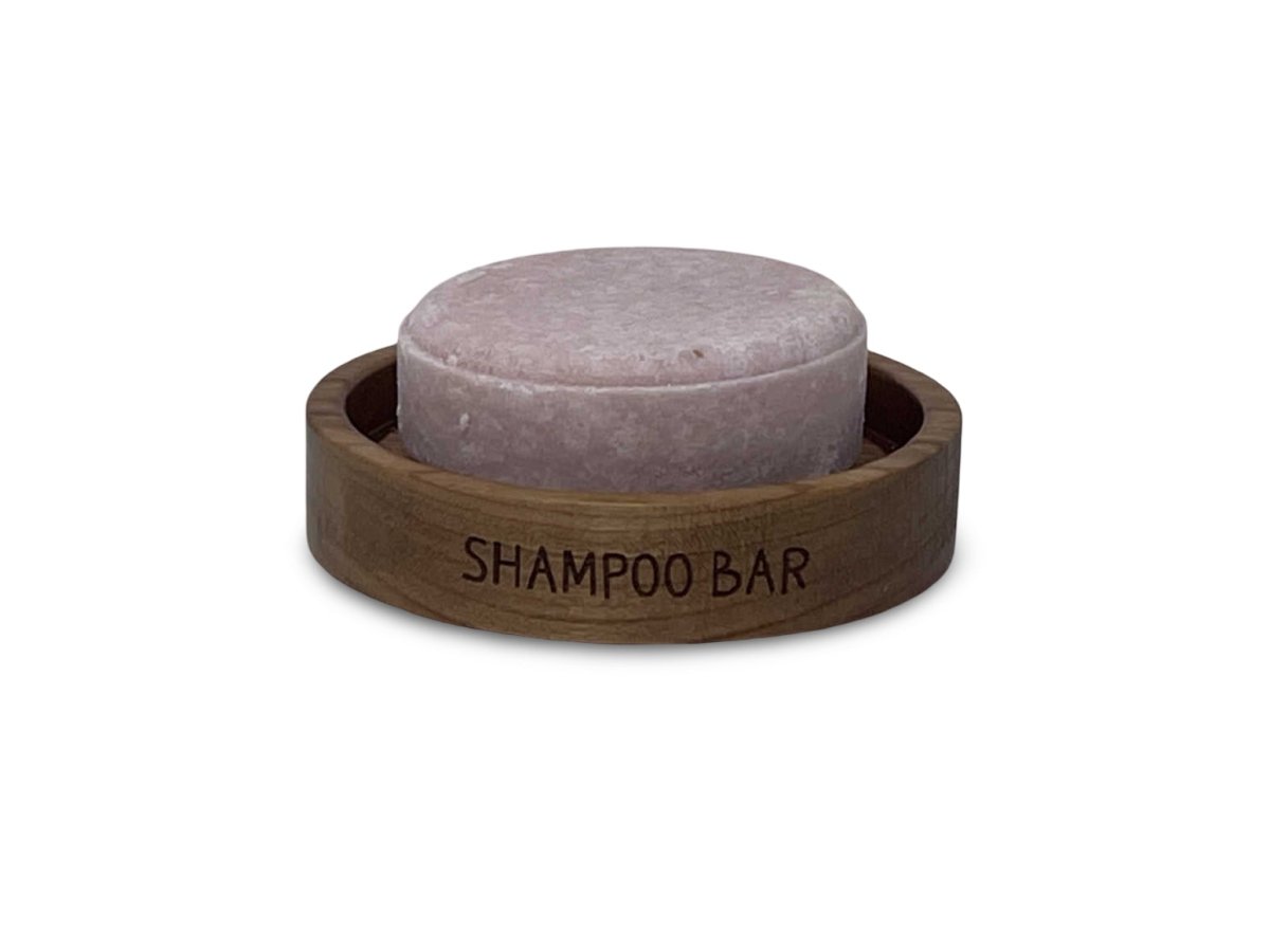 Round wooden soap dish for shampoo and conditioner bars made in USA