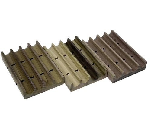 Draining soap saver Wholesale Rainbow wood Soap Dishes with drains and beautiful rainbow colors made in USA by PPC Handmade