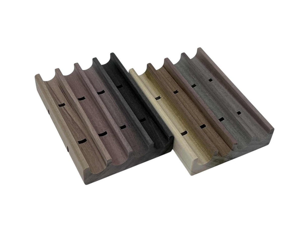 Draining soap saver Wholesale Rainbow wood Soap Dishes with drains and beautiful rainbow colors made in USA by PPC Handmade